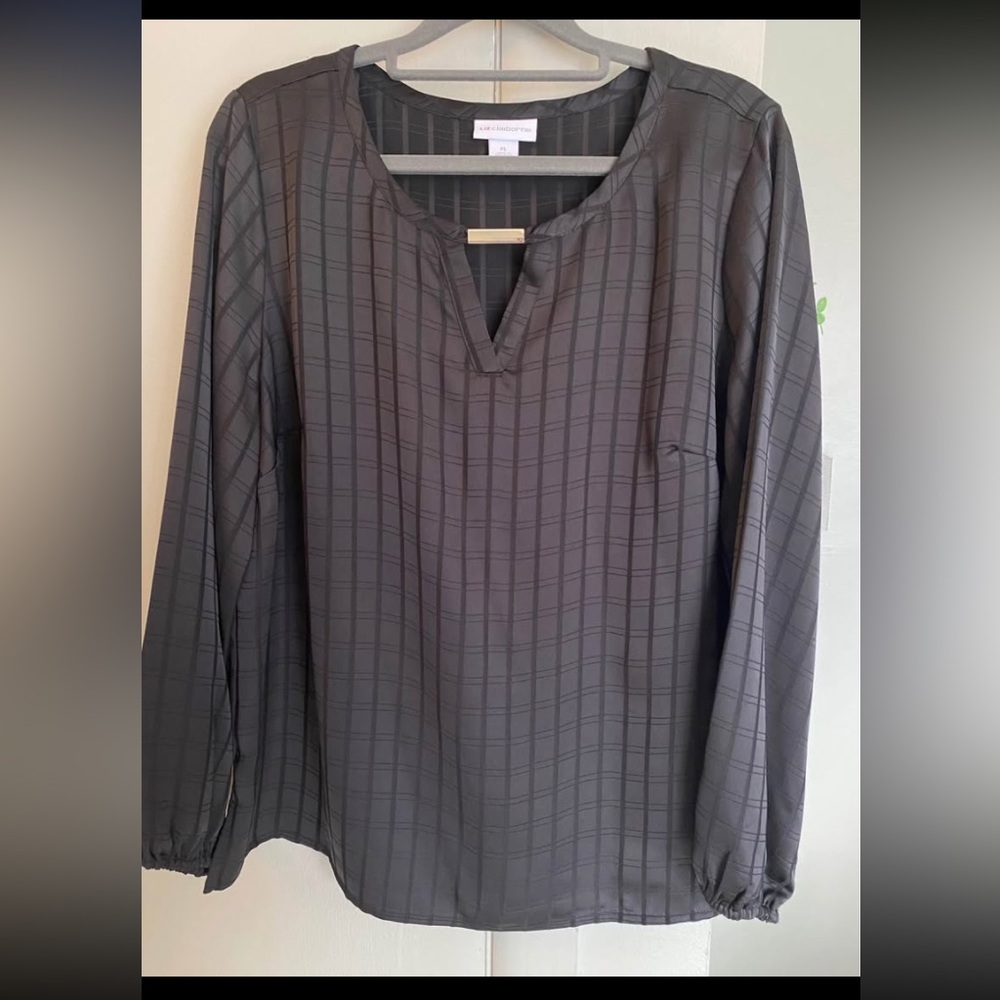 Liz Claiborne Black Checked Long Sleeve Blouse